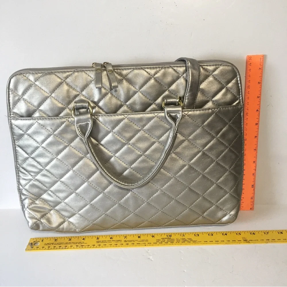 BUENO embellished laptop crossbody metallic bag silver/gray Gold beads SA…